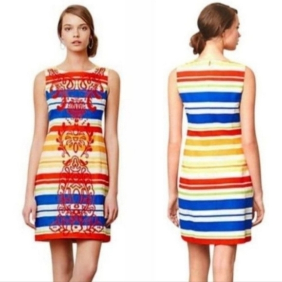 Anthro Tabitha Embroidered Rainbow Striped Totem Dress - Picture 2 of 8